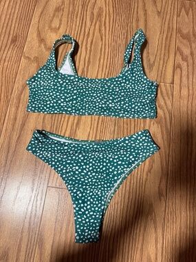 SHEIN Green & White Polka Dot Bikini Set